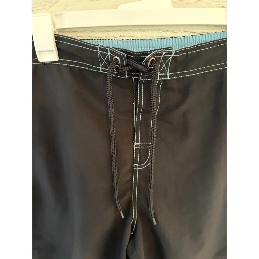 Jamaica Jaxx Black Board Shorts | Size L | Beach Swim Trunks Blue Stitch